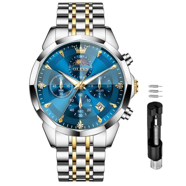 Men's Watches Analog Quartz Classic Business Dress Multifunctional Chronograph Stainsteel Steel Luminous Waterproof Watch for Man